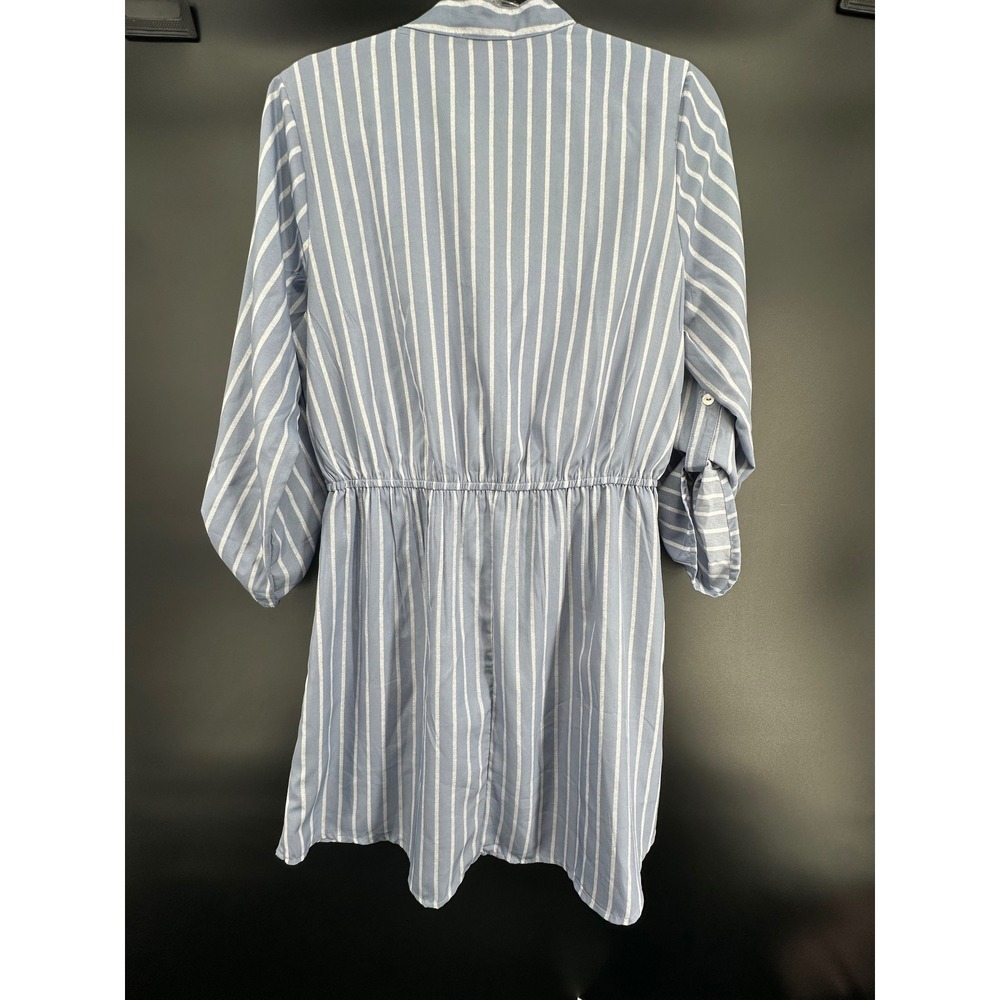 Indulge In Style Blue White Striped Roll Tab Sleeve Mini‎ Dress XL NWT - Picture 5 of 6